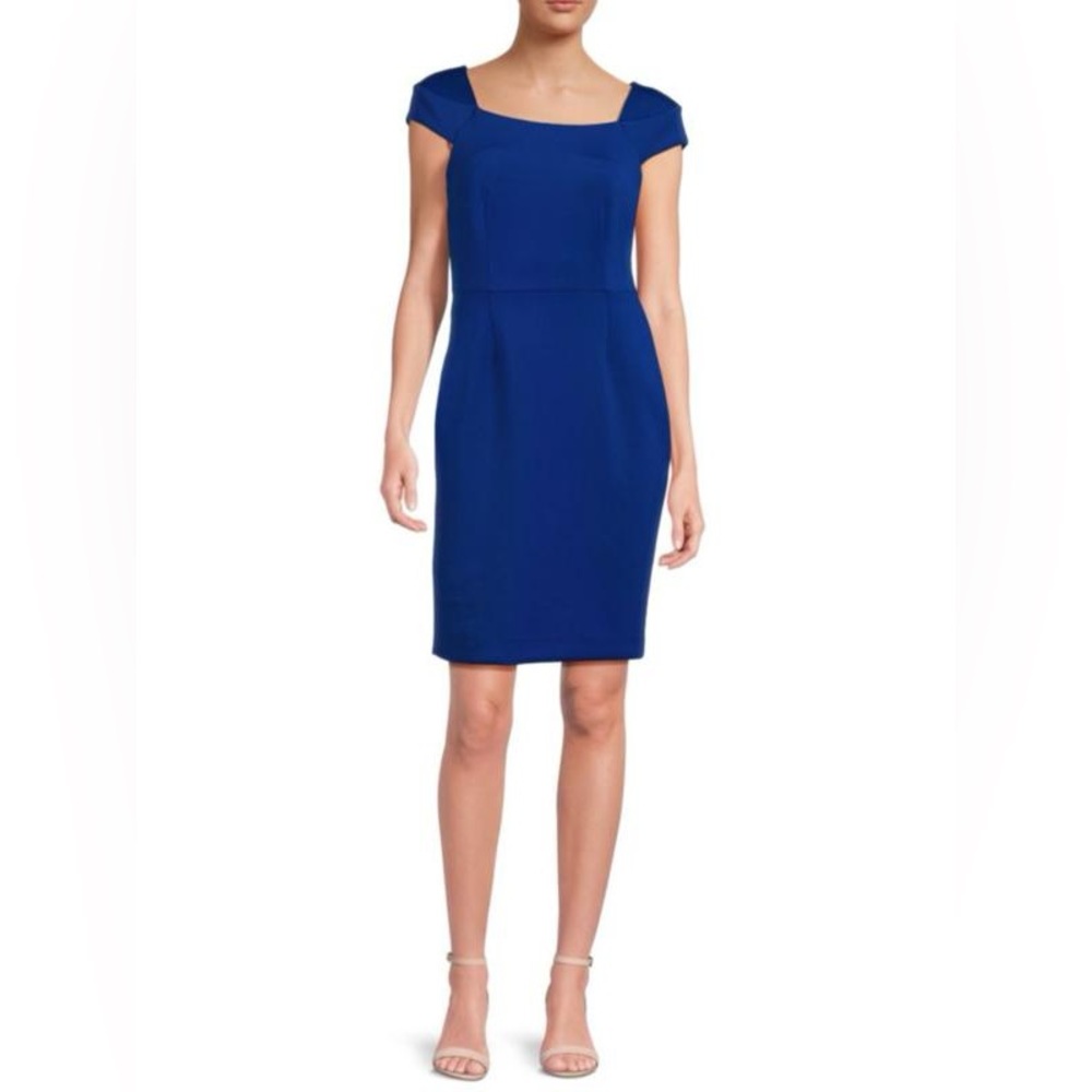 ANTONIO MELANI Royal Blue Midi Sheath Dress with Cap Sleeves